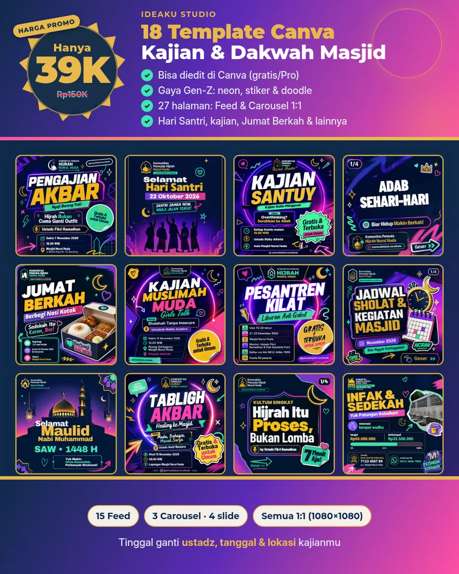 Cover produk 18 Template Canva Kajian & Dakwah Masjid dari Ideaku Studio