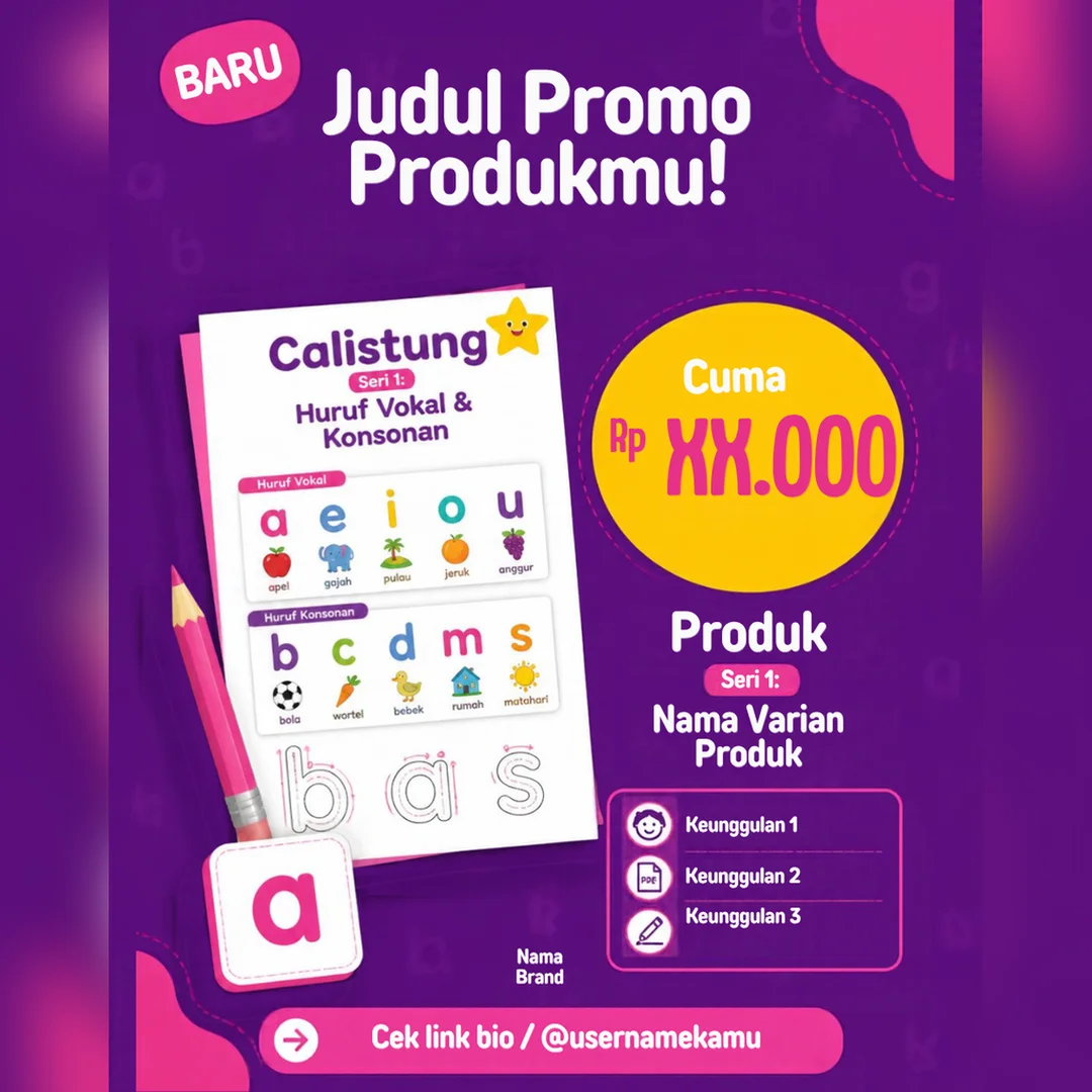 Cover produk Free Template Promo IG Calistung Ungu dari Ideaku Studio